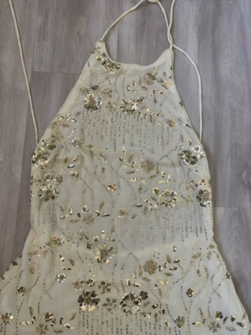 Peppermayo Leo Beaded Mini Dress Open Back Mini Dress in Cream/Gold size 8 - Picture 5 of 7